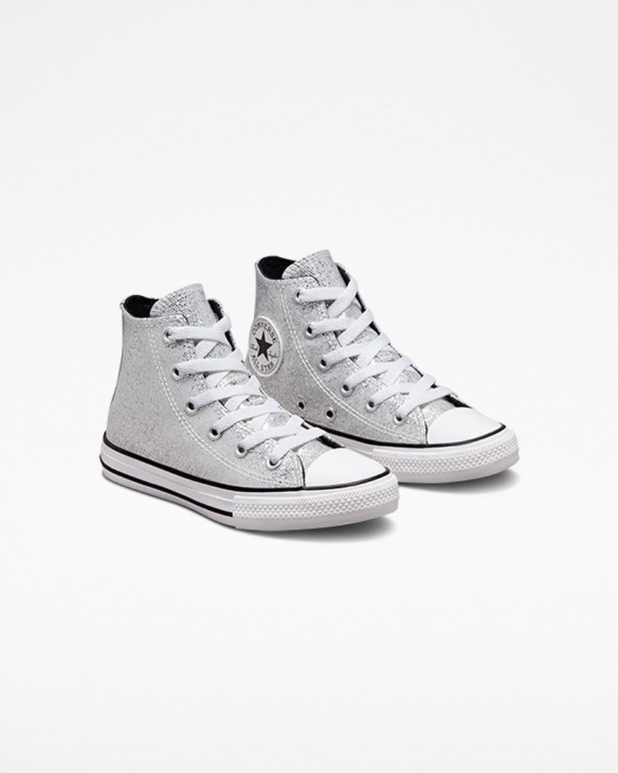 Girls' Converse Chuck Taylor All Star Glitter High Top Shoes Silver / Grey / Black | AU C0354W